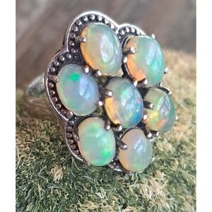Vintage Opal Custer Ring Sterling Silver Size 6